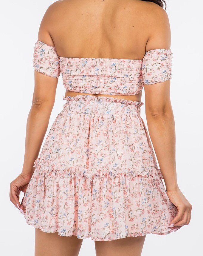 FLORAL CROP TOP AND FLOWY SKIRT SET