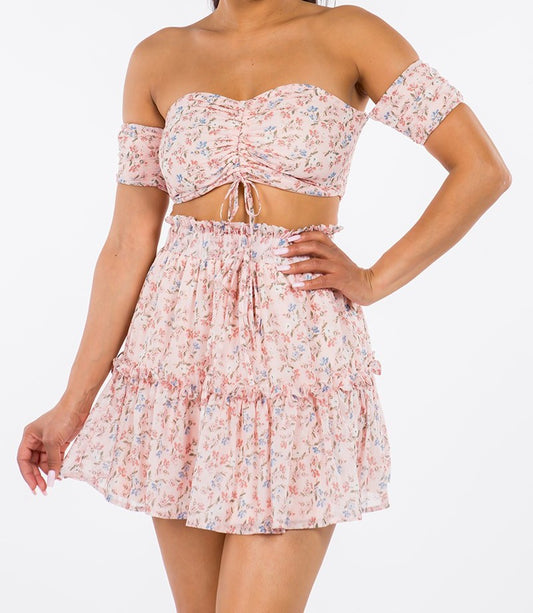 FLORAL CROP TOP AND FLOWY SKIRT SET