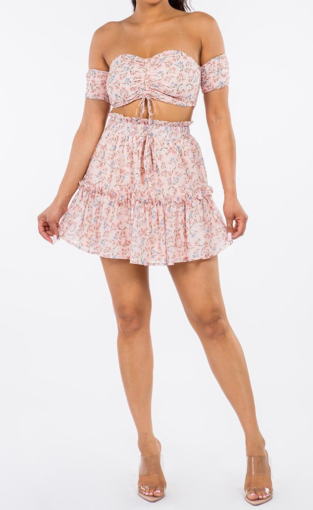 FLORAL CROP TOP AND FLOWY SKIRT SET